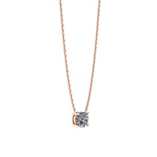 Classic Solitaire Diamond Necklace on Thin Chain Rose Gold,  Enlarge image 2