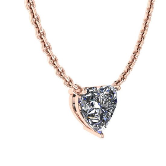 Heart Diamond Solitaire Necklace on Thin Chain Rose Gold,  Enlarge image 2