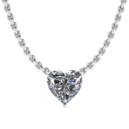 Heart Diamond Solitaire Necklace on Thin Chain White Gold, Enlarge image 1