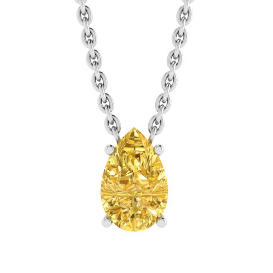 Pear Shaped Fancy Yellow Diamond Chain Necklace White Gold, Enlarge image 1