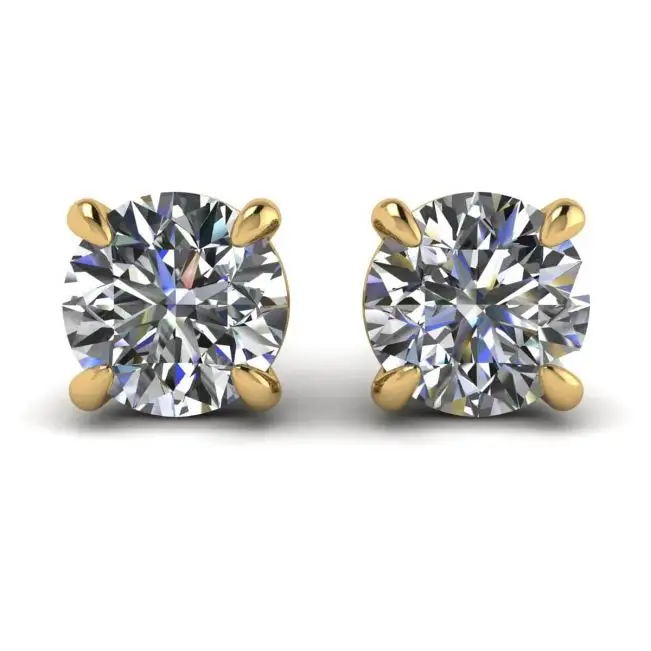 Perfect Round Diamond Studs Yellow Gold 