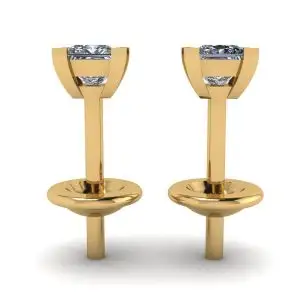 Princess-Cut Diamond Stud Earrings Yellow Gold  - Photo 1