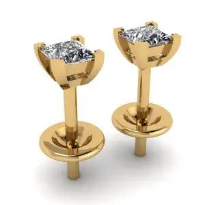 Princess-Cut Diamond Stud Earrings Yellow Gold  - Photo 2