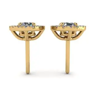 Round Diamond Halo Stud Earrings in 18K Yellow Gold - Photo 1