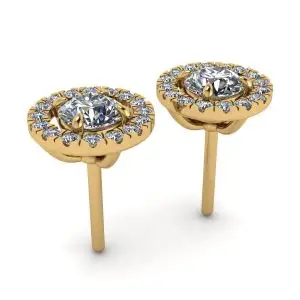 Round Diamond Halo Stud Earrings in 18K Yellow Gold - Photo 2