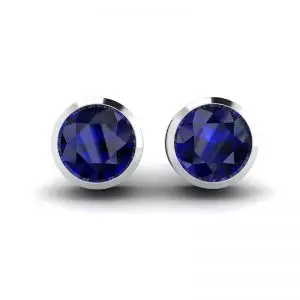 Classic Blue Sapphire Stud Earrings White Gold