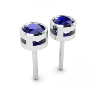 Classic Blue Sapphire Stud Earrings White Gold - Photo 3