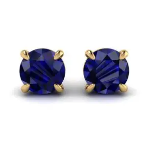 Classic Blue Sapphire Stud Earrings Yellow Gold 
