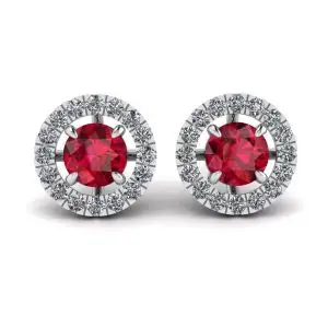 Ruby Stud Earrings with Detachable Diamond Halo Jacket