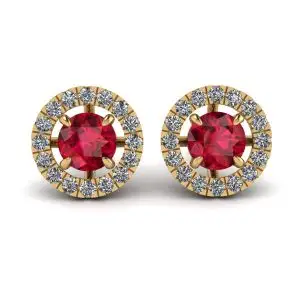 Ruby Stud Earrings with Detachable Diamond Halo Jacket Yellow Gold
