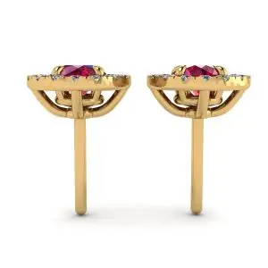 Ruby Stud Earrings with Detachable Diamond Halo Jacket Yellow Gold - Photo 1