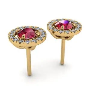 Ruby Stud Earrings with Detachable Diamond Halo Jacket Yellow Gold - Photo 2