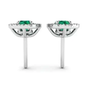 Emerald Stud Earrings with Detachable Diamond Halo Jacket - Photo 1