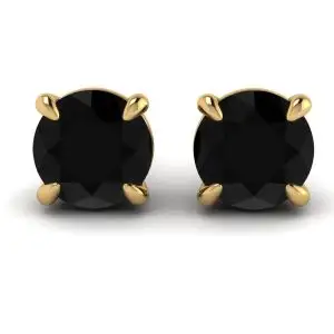 5 mm black diamond stud earrings Yellow Gold 