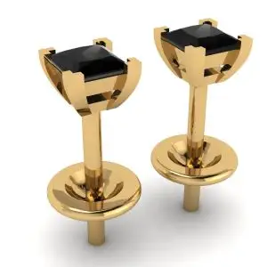 4 mm Princess Cut Black Diamond Stud Earrings Yellow Gold - Photo 2
