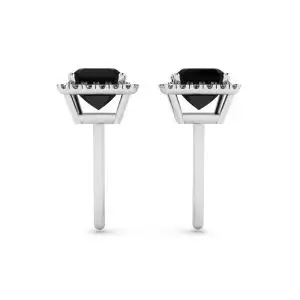 Halo 4 mm Princess Cut Black Diamond Stud Earrings - Photo 1