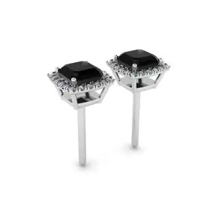 Halo 4 mm Princess Cut Black Diamond Stud Earrings - Photo 2