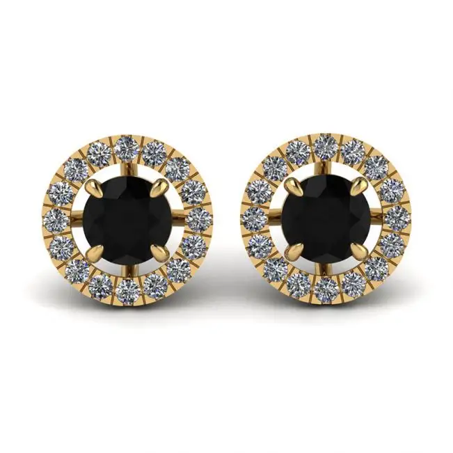 5 mm Black Diamond Studs with Detachable Halo Jackets Yellow Gold