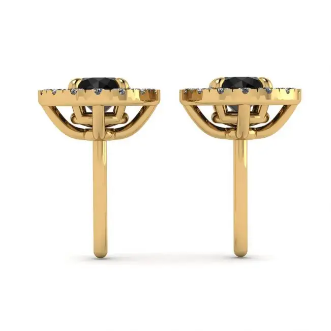 5 mm Black Diamond Studs with Detachable Halo Jackets Yellow Gold - Photo 1
