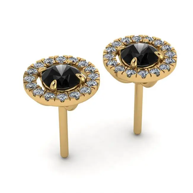5 mm Black Diamond Studs with Detachable Halo Jackets Yellow Gold - Photo 2