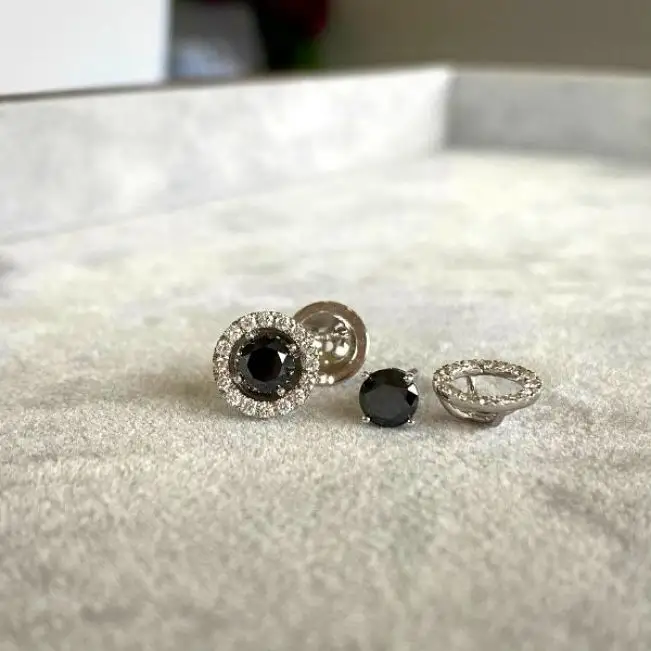 5 mm Black Diamond Studs with Detachable Halo Jackets Yellow Gold - Photo 4