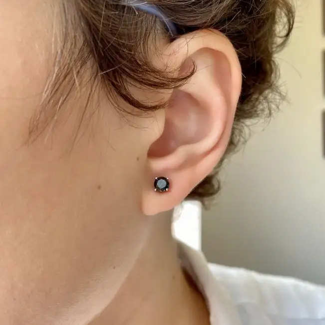 5 mm Black Diamond Studs with Detachable Halo Jackets Yellow Gold - Photo 5